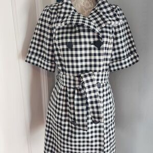 Black & White Gingham Belted Trench Dress
